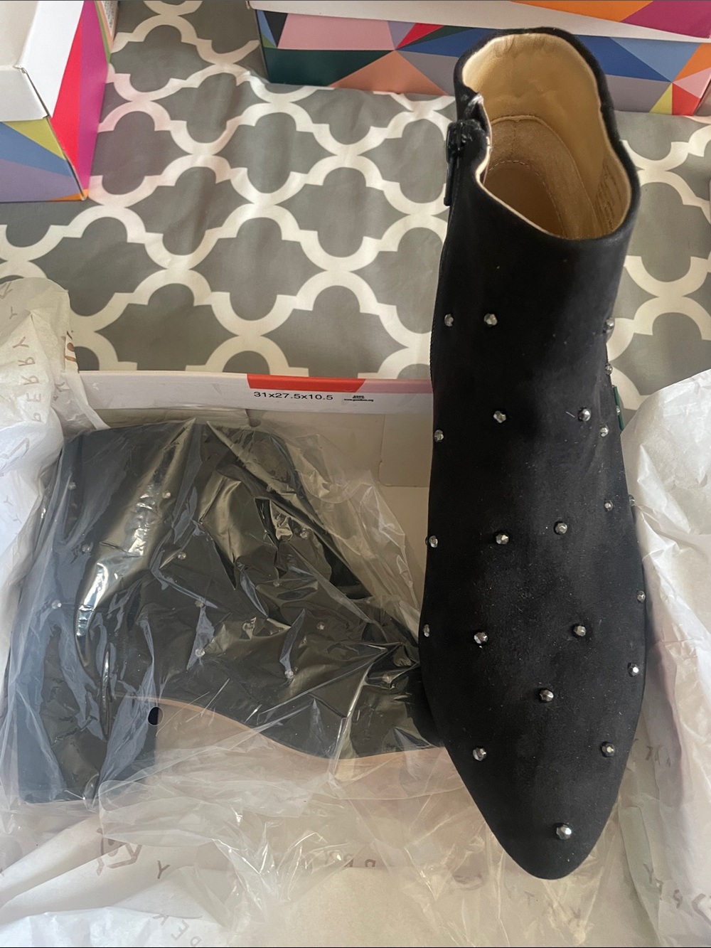Katy Perry Collections Black Micro Suede Ankle Booties w/Black Rhinestones Sz 9